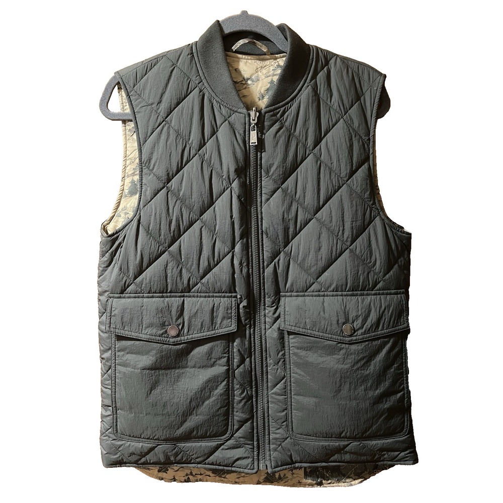 Pendleton Vest Wildwood Green Quilted Full Zip Reversible Cargo Pockets S 42x25